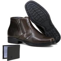 Kit Botina Masculina Couro Zíper Cano Baixo Moda + Carteira Kit Botina Masculina Couro Zíper Cano Baixo Moda + Carteira