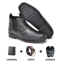 kit Botina Masculina em Couro Legítimo com Cinto Chinelo e Carteira kit Botina Masculina em Couro Legítimo com Cinto Chinelo e Carteira