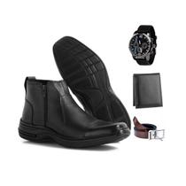 Kit Botina Masculino Couro Legitimo Ortopédico Confort Macia Zíper Relógio Cinto Carteira Kit Botina Masculino Couro Legitimo Ortopédico Confort Macia Zíper Relógio Cinto Carteira