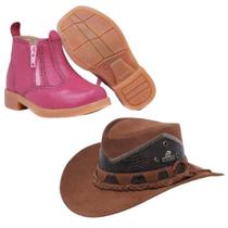 Kit Botinha Boiadeira Inafantil Rosa + Chapéu