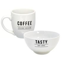 Kit Bowl 440ml Em Porcelana Branca Para Café da Manhã Com Caneca 300ml