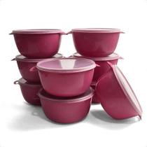 Kit Bowl 5 Potes Plástico 1 Litro Redondo Colorido com Tampa Transparente para Alimentos