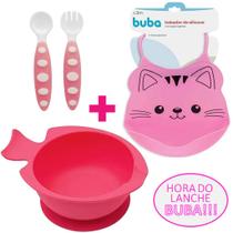 Kit Bowl com Ventosa Babador em Silicone Talheres Rosa Buba - Buba Baby