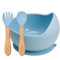 Kit Bowl Com Ventosa Talheres Em Silicone E Bambu Azul Buba Kit Bowl Com Ventosa Talheres Em Silicone E Bambu Azul Buba