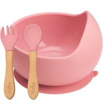 Kit Bowl Com Ventosa Talheres Em Silicone E Bambu Rosa Buba Kit Bowl Com Ventosa Talheres Em Silicone E Bambu Rosa Buba