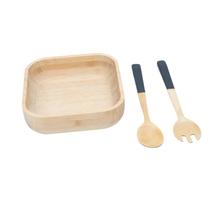 Kit bowl de bambu e utensílios para salada 3 pç preto -Oikos