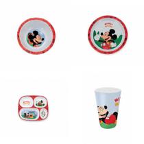 Kit Bowl Prato Fundo Prato Divisória Copo Melamina Mickey Kit Bowl Prato Fundo Prato Divisória Copo Melamina Mickey