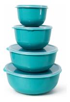 Kit Bowl Tigelas Plásticas Tampa Encaixe Empilháveis 4 Peças