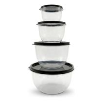 Kit Bowl Tigelas Plásticas Tampa Encaixe Empilháveis 4 Peças