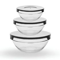 Kit Bowls De Vidro Com Tampa 3 Peças 200/400/550 ml Armazenagem Versátil Alta Qualidade Cozinha