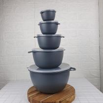 Kit Bowls Plásticos 5 Peças TAMANHO MÉDIO com Tampa MB Cor Cinza