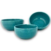 Kit Bowls Tigela Cumbuca Cerâmica Azul Boho Chic 03 Peças