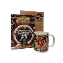 Kit box capitão américa coleção super heróis do cinema + caneca