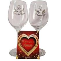 Kit Box do Amor + 2 Taças Bodas de Prata 25 Anos Casal Vinho Kit Box do Amor + 2 Taças Bodas de Prata 25 Anos Casal Vinho