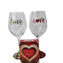 Kit Box Do Amor + 2 Taças De Vidro Presente Romântico Casal