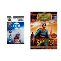 Kit box slim superman coleção super heróis do cinema ed colecionador + boneco superman nano metalfigs dc