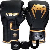 Kit Box Venum New Impact Evo Luva Bandagem e Bucal Dourado