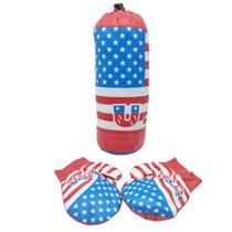 Kit Boxe Infantil Com Mini Saco de Pancada 36cm x 14cm + Par Luvas - USA Kit Boxe Infantil Com Mini Saco de Pancada 36cm x 14cm + Par Luvas - USA