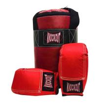 Kit Boxe Infantil Knockout Saco de Pancada+Luvas Vermelho