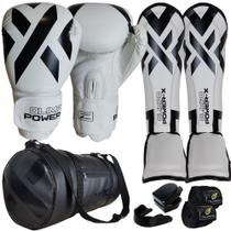 Kit Boxe Muay Thai Branco + Bolsa + Bandagem + Bucal Olimpo Esportes