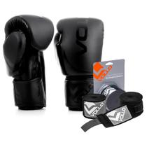 Kit Boxe Muay Thai Luva 12oz Preta + Bandagem 3M Preta Vollo