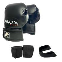 Kit Boxe Muay Thai Luva+Bandagem+Bucal Pancada Fight 12Oz