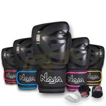 Kit Boxe Muay Thai Naja Black Line - Luva + Bandagem + Bucal