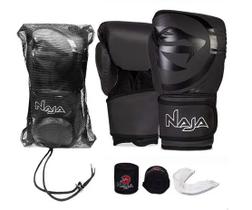 Kit Boxe Muay Thai Naja Black Line + Luva + Bandagem + Bucal