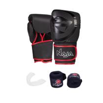 Kit Boxe Muay Thai Naja Black Line + Luva + Bandagem + Bucal