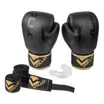 Kit Boxe Muay Thai Vollo Luvas 12Oz Bandagem Protetor Bucal