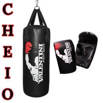 Kit Boxe Saco de Pancada 70cm Valentini Cheio e 1 Par de Luvas Bate Saco Treinos Boxe e Artes Marciais
