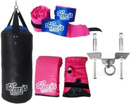 Kit Boxe - Saco de Pancada Cheio 60 cm + Luva Bate Saco + Bandagem Boxe Elástica + Suporte de Saco para Teto