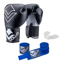 Kit Boxe Vollo Iniciante Luva 12Oz + Protetor Transp + Bandagem Azul