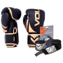 Kit Boxe Vollo Luva 10oz Dourada + Bandagem 3M Preta MuayThai