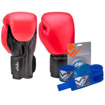 Kit Boxe Vollo Luva 10oz Vermelha + Bandagem 3M Azul MuayThai Kit Boxe Vollo Luva 10oz Vermelha + Bandagem 3M Azul MuayThai