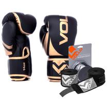 Kit Boxe Vollo Luva 14oz Dourada + Bandagem 3M Preta MuayThai