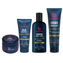 Kit bozzano barba cabelo e bigode shampoo cera creme e balm