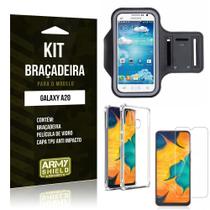 Kit Braçadeira Galaxy A20 Braçadeira + Capinha Anti Impacto + Película de Vidro - Armyshield