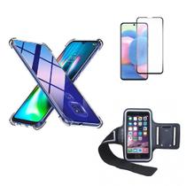 Kit Braçadeira Moto E7 + Capa + Película De Vidro 3D