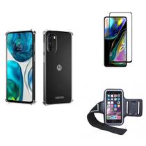 Kit Braçadeira Moto G52 + Capa + Película De Vidro 3D