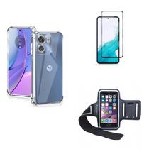 Kit Braçadeira Motorola Moto G54 + Película De Vidro 3D + Capa