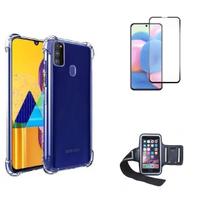 Kit Braçadeira Samsung Galaxy M21s + Capa + Película Vidro 3D