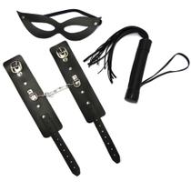 Kit bracelete, tiazinha e chicote preto dominatrixxx