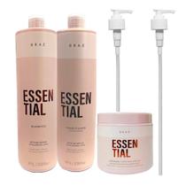 Kit Braé Essential Shampoo 1000ml + Condicionador 1000ml + Máscara 500gr + Válvulas Pump