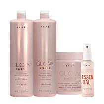 Kit Braé Glow Shine Shampoo e Condicionador Grande Máscara e Mini Essential (4 produtos)