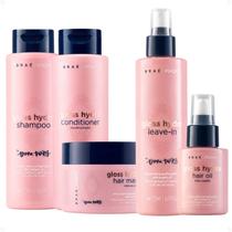 Kit Braé Stages by Bruna Tavares Gloss Hydra: Shampoo, Condicionador, Máscara, Leave-In e Óleo Kit Braé Stages by Bruna Tavares Gloss Hydra: Shampoo, Condicionador, Máscara, Leave-In e Óleo