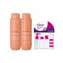 Kit Braé Stages Nutrition Shampoo e Condicionador 250ml + Kit Viagem Lanossi Slow Rosa com 6 Frascos Reutilizáveis