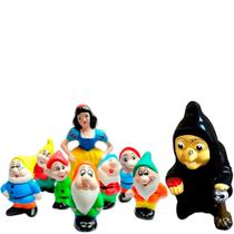 Kit Branca de Neve e 7 Anões com Bruxa Má em Cerâmica Decor de Jardim