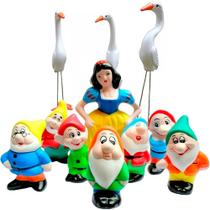 Kit Branca de Neve e 7 Anões Com Trio de Garças em Cerâmica - Enfeite de Jardim Kit Branca de Neve e 7 Anões Com Trio de Garças em Cerâmica - Enfeite de Jardim