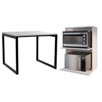 Kit Branco Premium: Suporte para Microondas e Forno + Mesa de Jantar 80x80 - Perfeição e Funcionalidade para Sua Casa